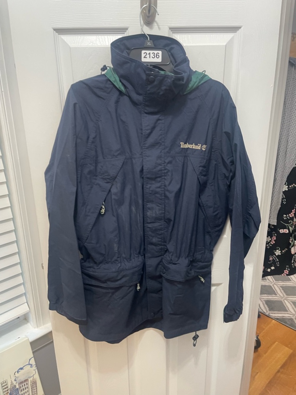 Timberland Navy Blue Bomber Jacket with Green Trim